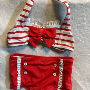 Janie and Jack Striped Red and White Bathing Suit